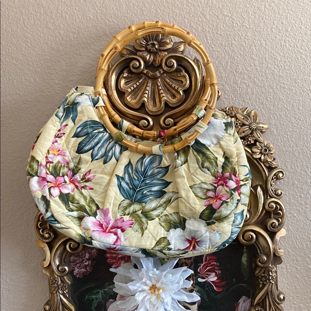 Floral Handbag with Bamboo Handles